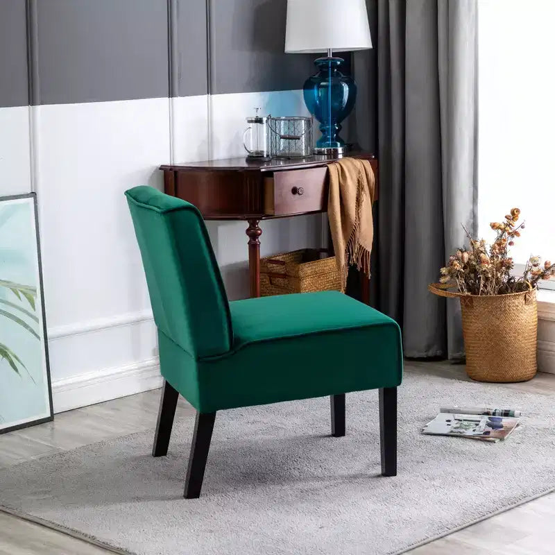 Fauteuil d'appoint Whisen 2 pièces en velours, fauteuil sans accoudoirs avec capitonnage à boutons et coussin en mousse haute densité de qualité supérieure