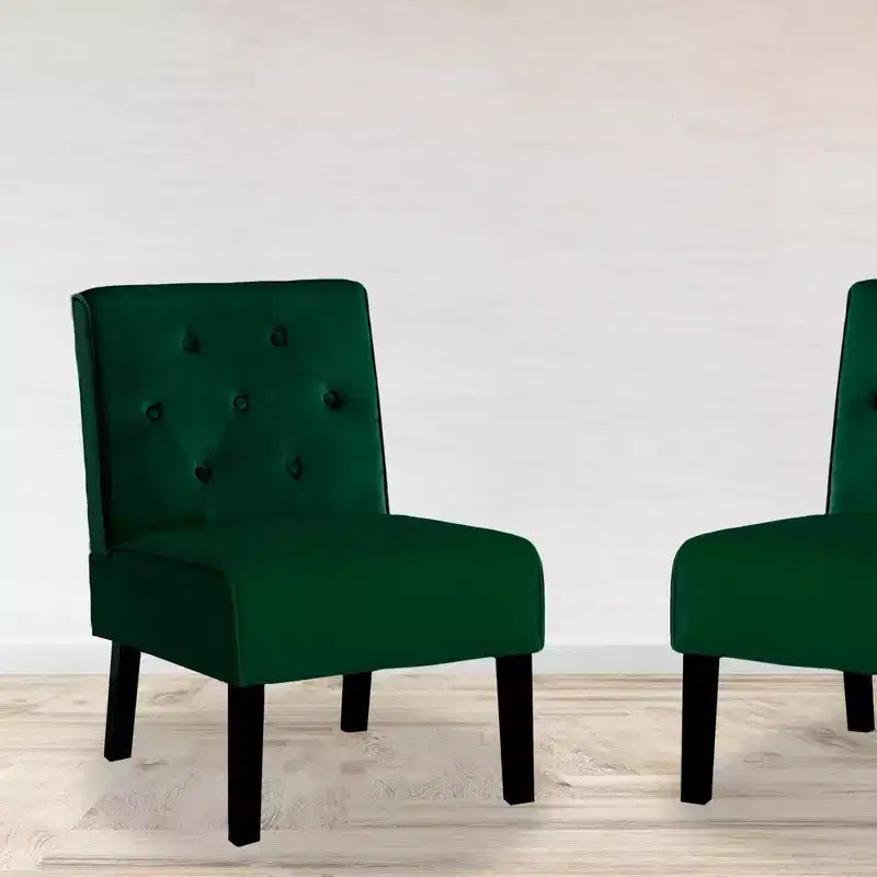 Fauteuil d'appoint Whisen 2 pièces en velours, fauteuil sans accoudoirs avec capitonnage à boutons et coussin en mousse haute densité de qualité supérieure