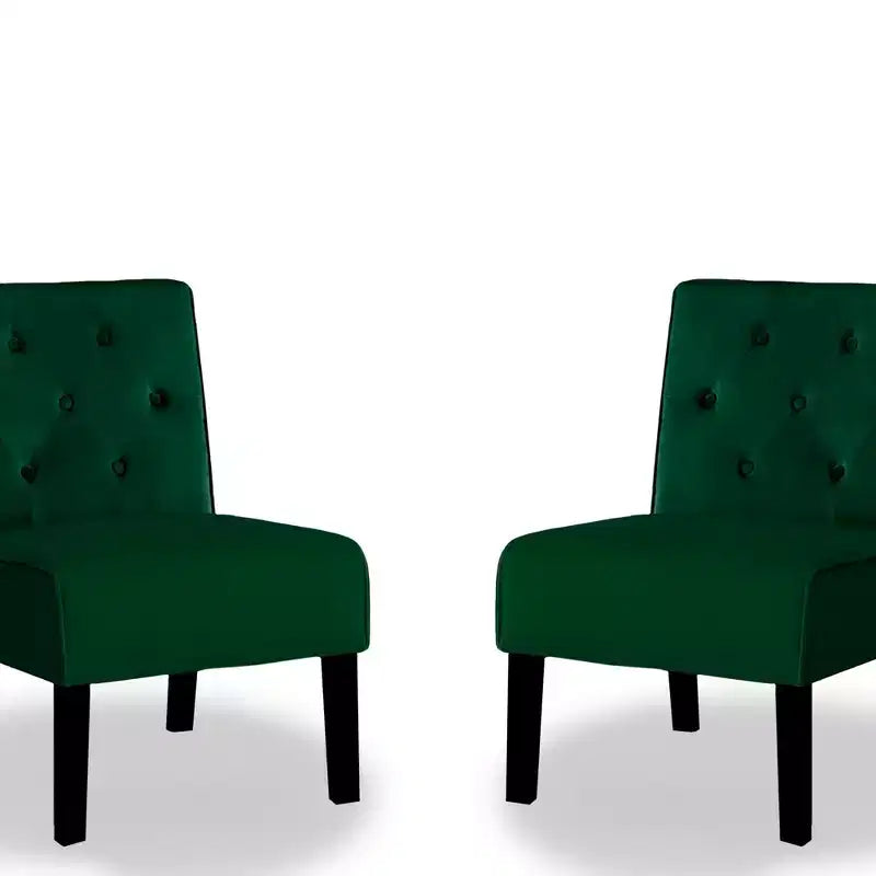 Fauteuil d'appoint Whisen 2 pièces en velours, fauteuil sans accoudoirs avec capitonnage à boutons et coussin en mousse haute densité de qualité supérieure
