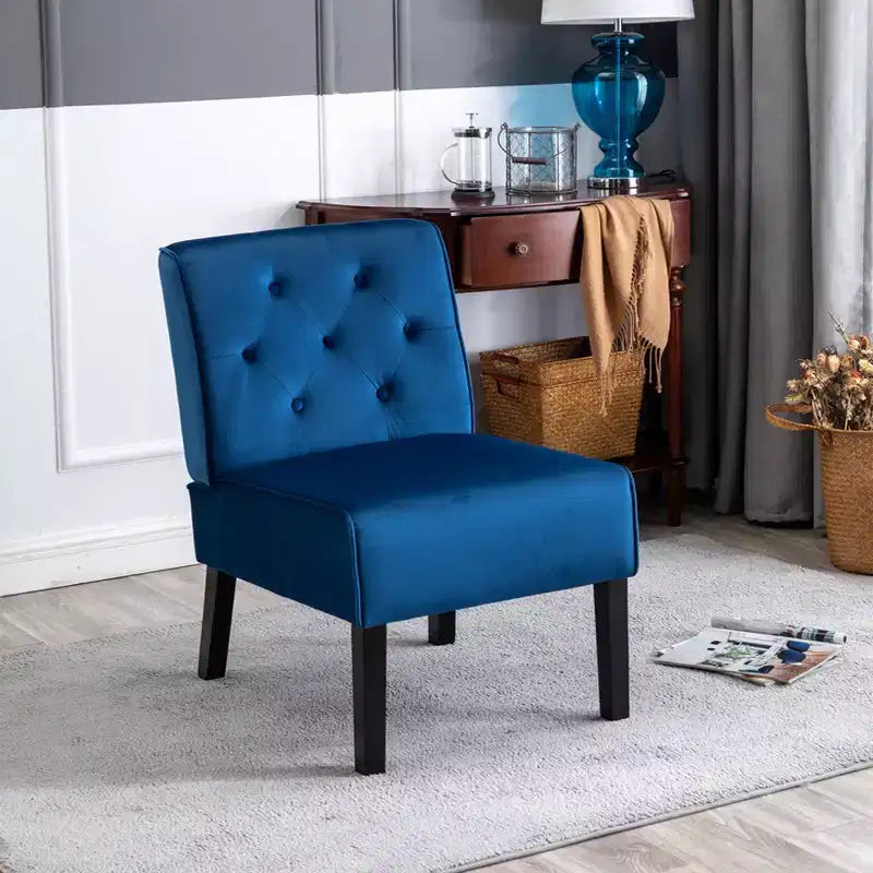 Fauteuil d'appoint Whisen 2 pièces en velours, fauteuil sans accoudoirs avec capitonnage à boutons et coussin en mousse haute densité de qualité supérieure