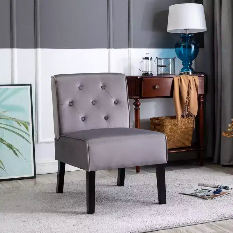 Fauteuil d'appoint Whisen 2 pièces en velours, fauteuil sans accoudoirs avec capitonnage à boutons et coussin en mousse haute densité de qualité supérieure
