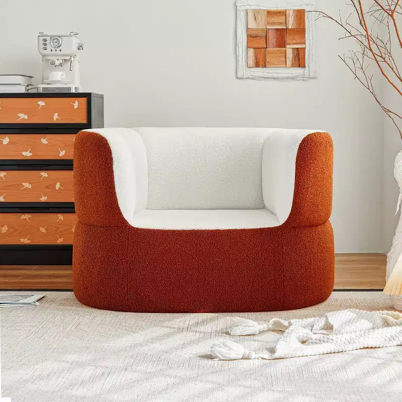 ATJafurn 39.4 Pouf Poire Rond sans Armature Orange Fauteuil Une Place Sans Montage Requis, Canapé en Fausse Peau de Mouton avec Assise Profonde pour Balcon Salon