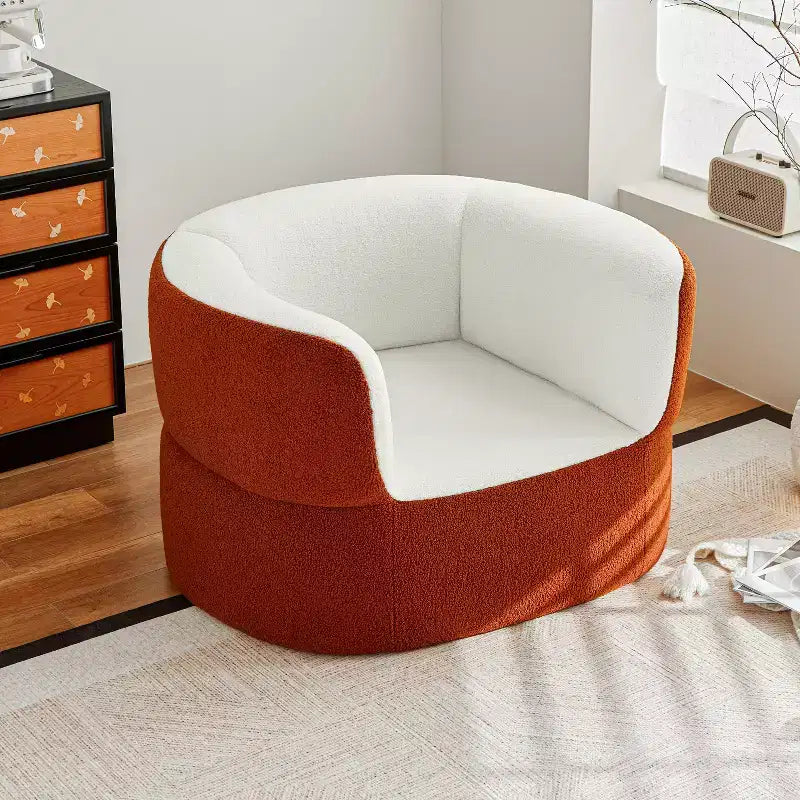 ATJafurn 39.4 Pouf Poire Rond sans Armature Orange Fauteuil Une Place Sans Montage Requis, Canapé en Fausse Peau de Mouton avec Assise Profonde pour Balcon Salon