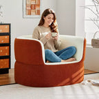 ATJafurn 39.4 Pouf Poire Rond sans Armature Orange Fauteuil Une Place Sans Montage Requis, Canapé en Fausse Peau de Mouton avec Assise Profonde pour Balcon Salon