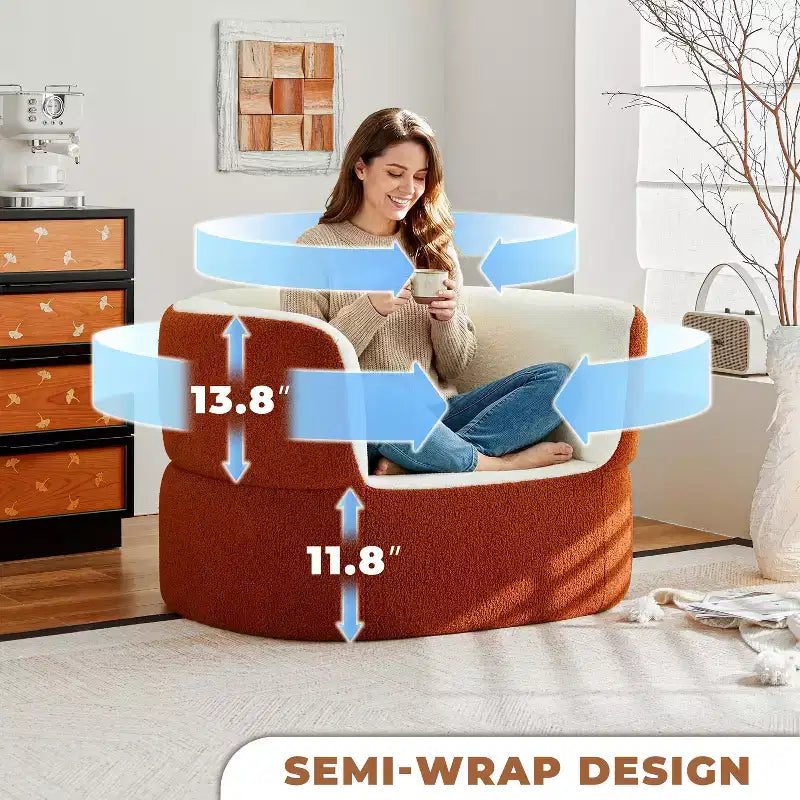 ATJafurn 39.4 Pouf Poire Rond sans Armature Orange Fauteuil Une Place Sans Montage Requis, Canapé en Fausse Peau de Mouton avec Assise Profonde pour Balcon Salon