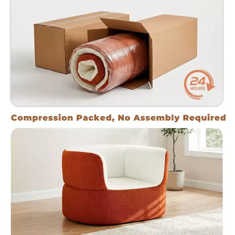 ATJafurn 39.4 Pouf Poire Rond sans Armature Orange Fauteuil Une Place Sans Montage Requis, Canapé en Fausse Peau de Mouton avec Assise Profonde pour Balcon Salon