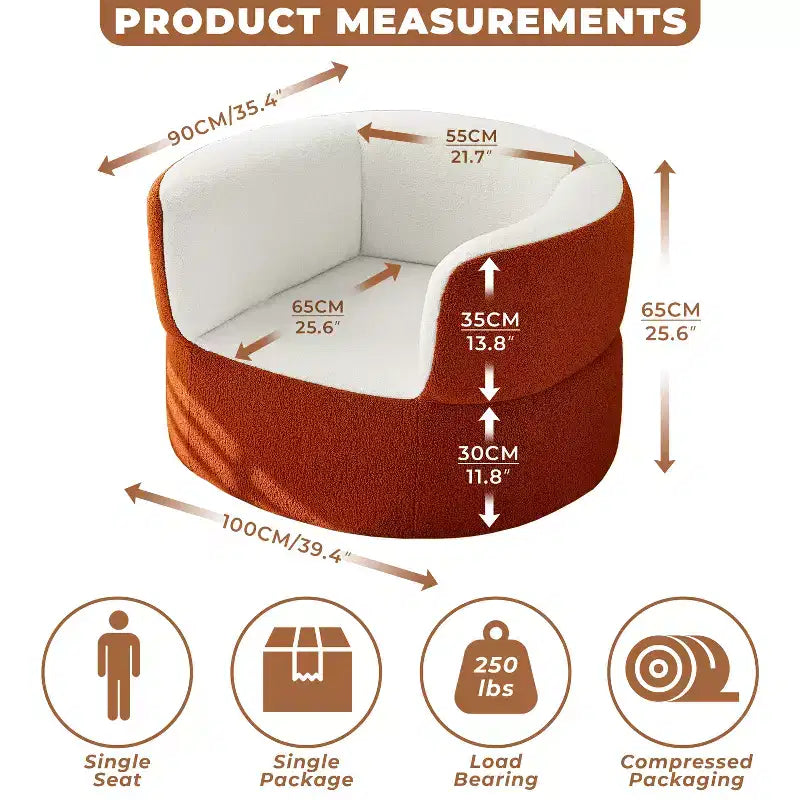 ATJafurn 39.4 Pouf Poire Rond sans Armature Orange Fauteuil Une Place Sans Montage Requis, Canapé en Fausse Peau de Mouton avec Assise Profonde pour Balcon Salon
