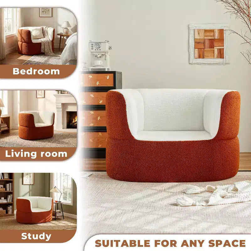 ATJafurn 39.4 Pouf Poire Rond sans Armature Orange Fauteuil Une Place Sans Montage Requis, Canapé en Fausse Peau de Mouton avec Assise Profonde pour Balcon Salon