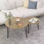 Lot de 2 tables basses gigognes rondes de 70 cm, plateaux aspect bois marron rustique, piètement en métal robuste, tables d'appoint peu encombrantes