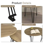 Lot de 2 tables basses gigognes rondes de 70 cm, plateaux aspect bois marron rustique, piètement en métal robuste, tables d'appoint peu encombrantes