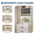Coiffeuse 3 en 1 avec 3 couleurs de lumière, ensemble de coiffeuse compact avec 2 prises CA et USB, table de maquillage avec tiroirs
