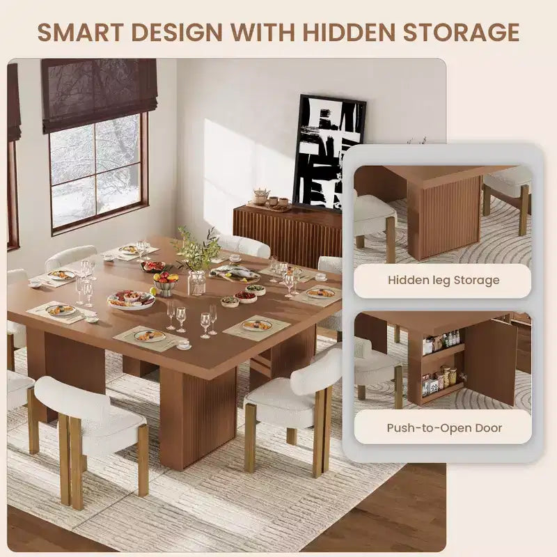 Table de salle à manger de 70,8 pouces, table de salle à manger moderne avec rangement, table de cuisine en bois avec pieds cannelés, table de cuisine rustique en bois