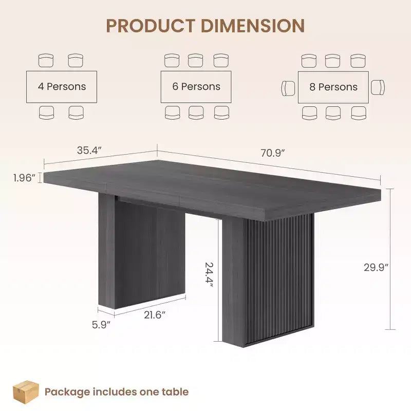 Table de salle à manger de 70,8 pouces, table de salle à manger moderne avec rangement, table de cuisine en bois avec pieds cannelés, table de cuisine rustique en bois