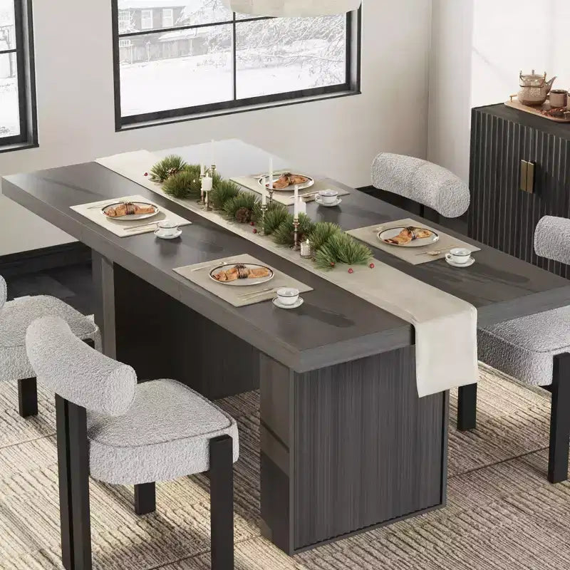 Table de salle à manger de 70,8 pouces, table de salle à manger moderne avec rangement, table de cuisine en bois avec pieds cannelés, table de cuisine rustique en bois