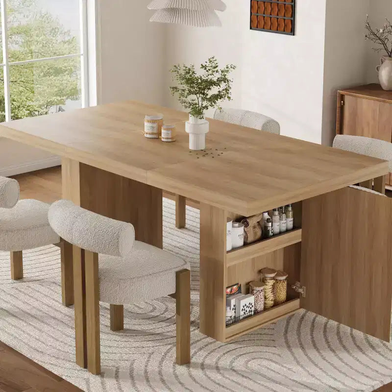 Table de salle à manger de 70,8 pouces, table de salle à manger moderne avec rangement, table de cuisine en bois avec pieds cannelés, table de cuisine rustique en bois