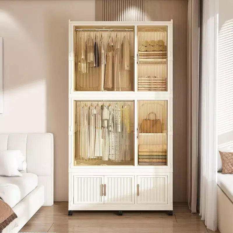 Clihome Portable Wardrobe Closet Storage Organizer,Wardrobe Storage Cabinet,with 9 Magnetic Doors & 9 Cubes