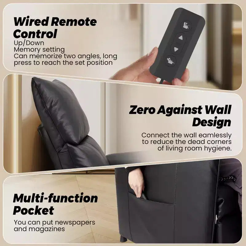 Fauteuil inclinable électrique avec fonction de chauffage et de massage, inclinable simple réglable en cuir PU, siège de cinéma et fauteuil pour salon/bureau