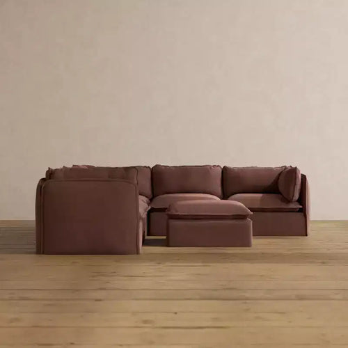 Anabei Modular Washable 5-Seater Corner Sofa Sectional + Ottoman | Deluxe+ Seat & Cloud Pillow