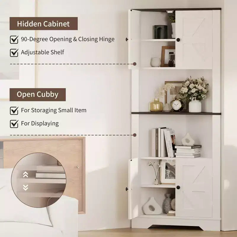 Meuble d'angle de rangement, petit meuble d'angle de style fermier avec porte et étagère réglable, meuble étroit pour salle de bain, salon, cuisine