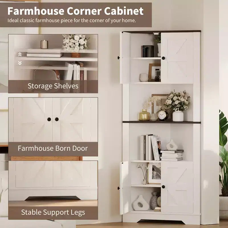 Meuble d'angle de rangement, petit meuble d'angle de style fermier avec porte et étagère réglable, meuble étroit pour salle de bain, salon, cuisine