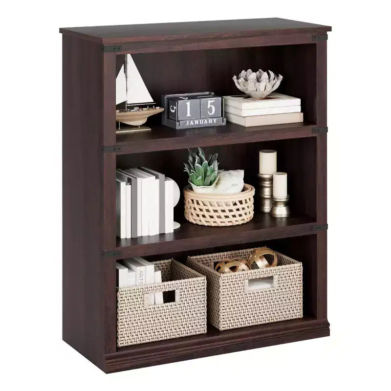 Étagère de ferme en bois rustique avec étagères de rangement ouvertes, présentoir autoportant robuste pour bureau, salon, chambre.