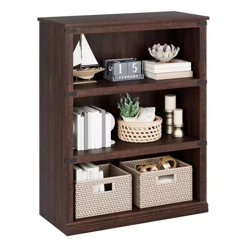 Étagère de ferme en bois rustique avec étagères de rangement ouvertes, présentoir autoportant robuste pour bureau, salon, chambre.