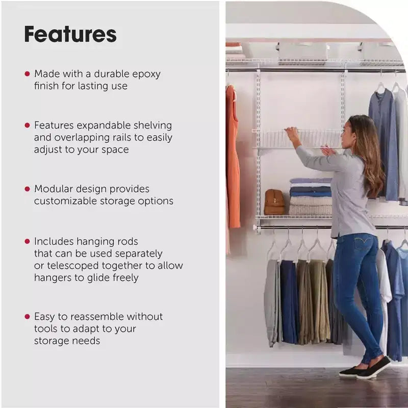 Kit d'organisation de placard DIY personnalisé Rubbermaid Configurations de 4 à 8 pieds, blanc