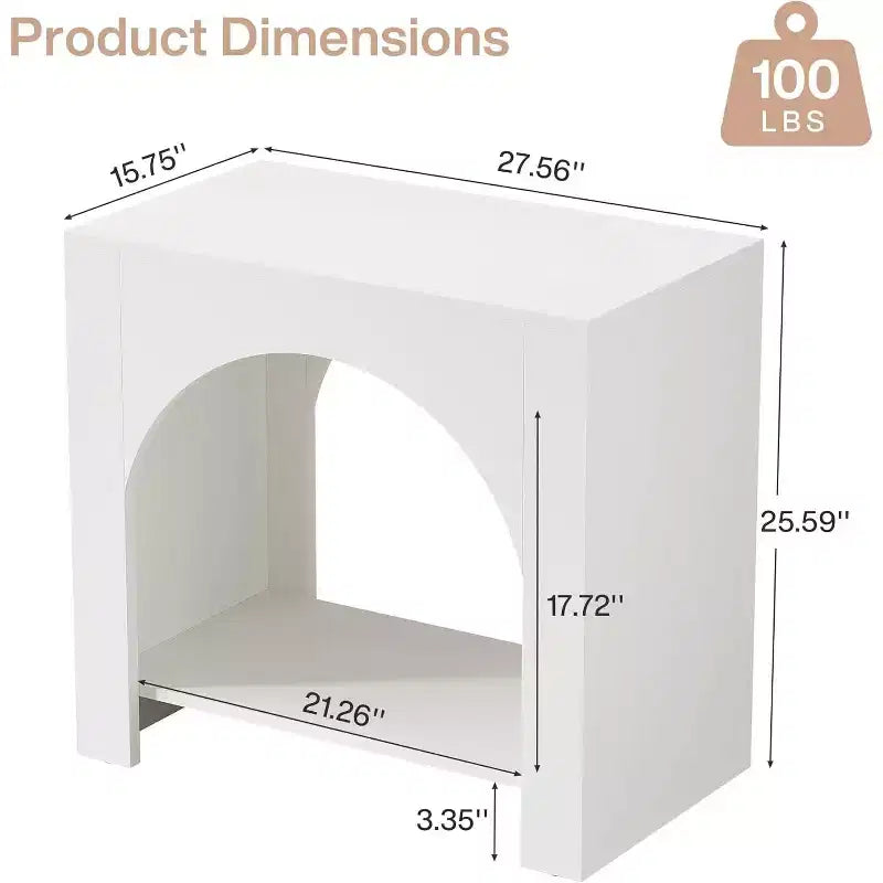 Table d'appoint Lantine Farmhouse : Grand piédestal en bois robuste, rangement, pour salon/chambre, meuble d'appoint, blanc.