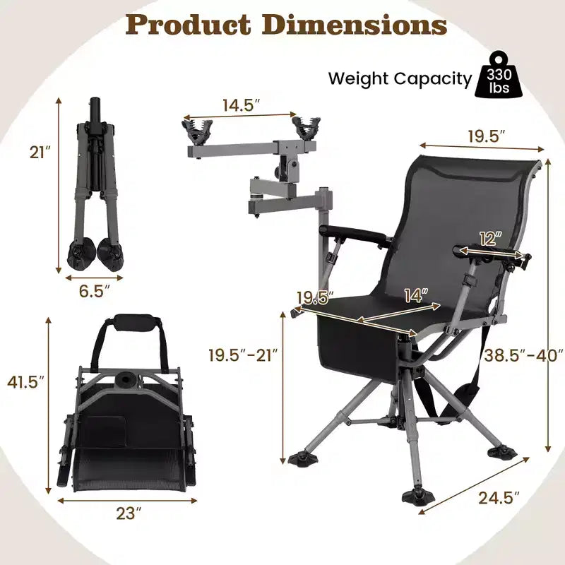 Chaise de Chasse Portable Costway avec Rotation à 360°, Pieds Réglables et Accoudoirs Porte-gobelet