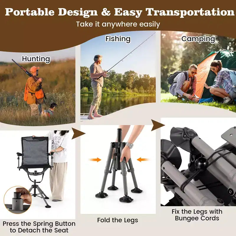 Chaise de Chasse Portable Costway avec Rotation à 360°, Pieds Réglables et Accoudoirs Porte-gobelet