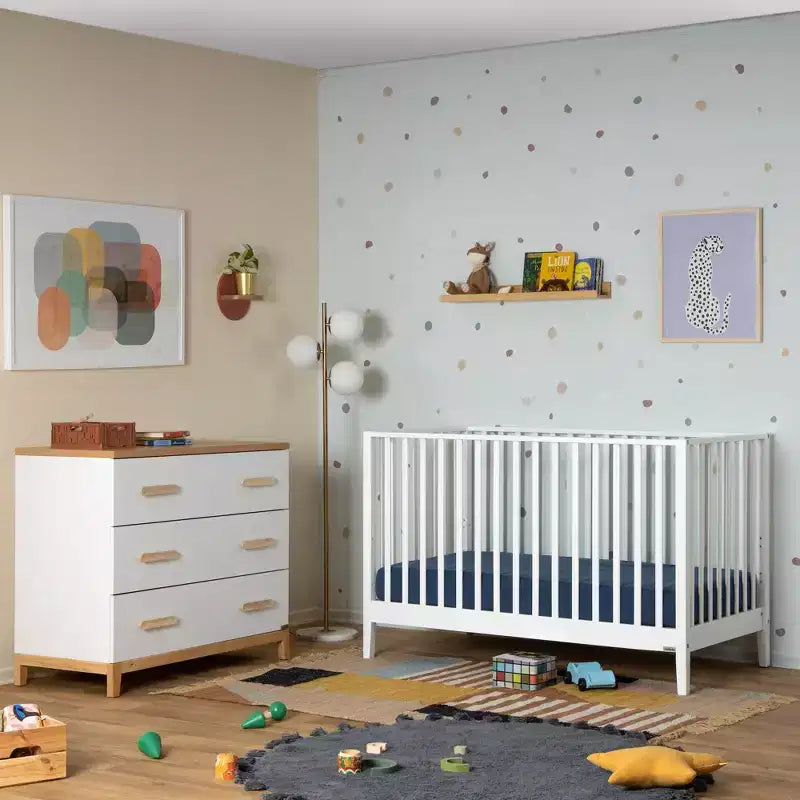 Commode LaLa Little à 3 tiroirs (blanc + chêne rouge)