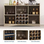 Meuble de bar à vin cannelé de 119 cm avec 9 porte-verres et 12 casiers à vin - Meuble de bar à liqueurs et à café avec rangement pour la maison - Grand buffet avec 2 portes