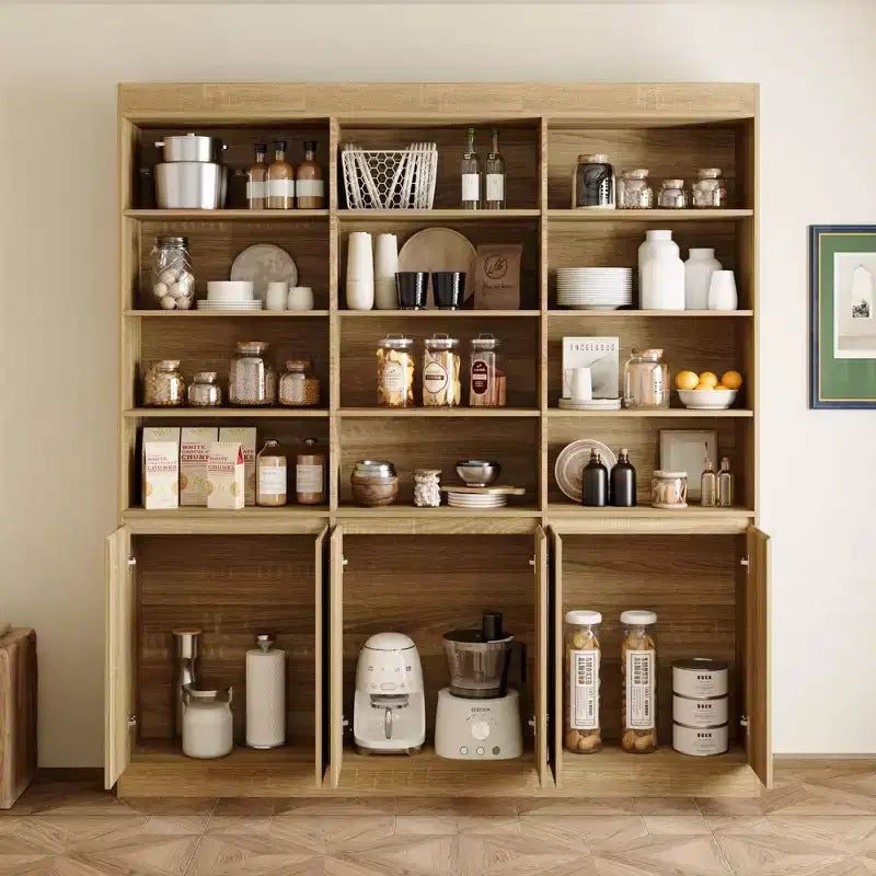 Meuble de Rangement de Cuisine Grande Capacité Famapy 70.9, 12 Étagères Ouvertes et Rangement à 6 Portes, Vaisselier Finition Chêne pour Cuisine et Salle à Manger