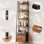Étagère d'angle 6 niveaux Qwatto Brown avec tiroir, grande étagère industrielle en bois et métal, étagère de rangement autoportante, bibliothèque de présentation pour maison et bureau