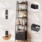Étagère échelle 6 niveaux Qwatto Black avec tiroir, étagère de rangement industrielle haute en bois et métal, bibliothèque autoportante pour maison et bureau