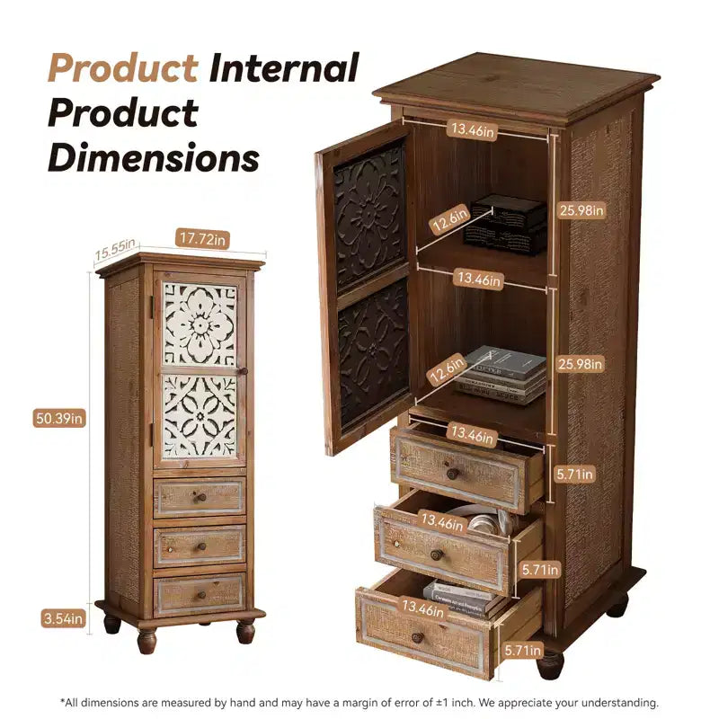 Meuble de rangement haut rustique GDFStudio Brielle avec porte à découpes florales et tiroirs