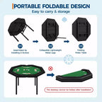 Table de poker pliante de 48 pouces, Table de jeu octogonale avec bords rembourrés, Porte-gobelets en acier inoxydable, Pieds repliables, 8 joueurs pour le Texas Hold'em
