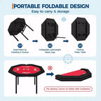 Table de poker pliante de 48 pouces, Table de jeu octogonale avec bords rembourrés, Porte-gobelets en acier inoxydable, Pieds repliables, 8 joueurs pour le Texas Hold'em