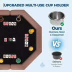 Table de poker pliante de 48 pouces, Table de jeu octogonale avec bords rembourrés, Porte-gobelets en acier inoxydable, Pieds repliables, 8 joueurs pour le Texas Hold'em