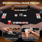 Table de poker pliante de 48 pouces, Table de jeu octogonale avec bords rembourrés, Porte-gobelets en acier inoxydable, Pieds repliables, 8 joueurs pour le Texas Hold'em