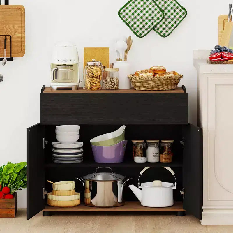 Costway Bahut de Cuisine avec Rangement, Tiroir et Portes Push-to-Open Noir/Blanc