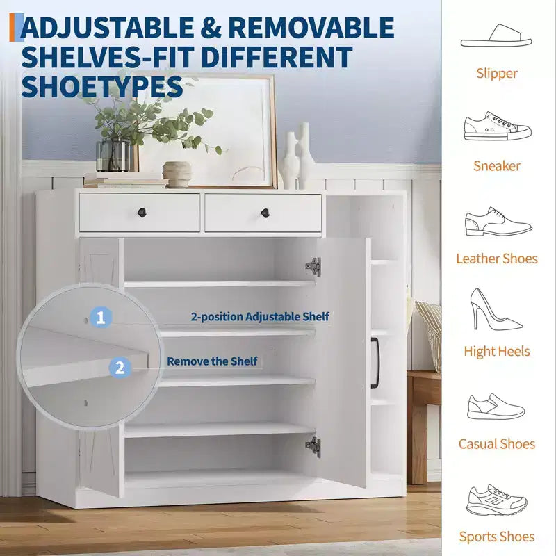 COZONY 39 Armoire à chaussures de ferme avec portes coulissantes et tiroirs, Organisateur de chaussures d'entrée avec étagères réglables et rangements ouverts