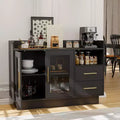 Large Modern Bar Cabinet, Double Glass Doors & Drawers, Anti-Tipping Design, for Kitchen, Living Room, Dining Room