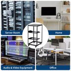 Rack réseau à cadre ouvert en acier au carbone robuste 20U, hauteur réglable 22-40 pouces, 2 plateaux, 4 roulettes verrouillables, fixation au sol/mur pour équipement informatique et audiovisuel