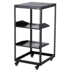 Rack réseau à cadre ouvert en acier au carbone robuste 20U, hauteur réglable 22-40 pouces, 2 plateaux, 4 roulettes verrouillables, fixation au sol/mur pour équipement informatique et audiovisuel