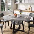 47'' Round Dining Table for 4, Kitchen Dining Room Circle Dinner Pedestal Table, Space Saving Wood Kitchen & Dining Room Furniture