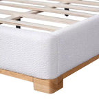 Cadre de lit plateforme ModernLuxe Queen/King Size, lit rembourré moderne de style Mid-Century avec tête de lit incurvée et base en bois d'hévéa, blanc