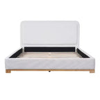 Cadre de lit plateforme ModernLuxe Queen/King Size, lit rembourré moderne de style Mid-Century avec tête de lit incurvée et base en bois d'hévéa, blanc