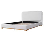 Cadre de lit plateforme ModernLuxe Queen/King Size, lit rembourré moderne de style Mid-Century avec tête de lit incurvée et base en bois d'hévéa, blanc