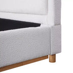 Cadre de lit plateforme ModernLuxe Queen/King Size, lit rembourré moderne de style Mid-Century avec tête de lit incurvée et base en bois d'hévéa, blanc